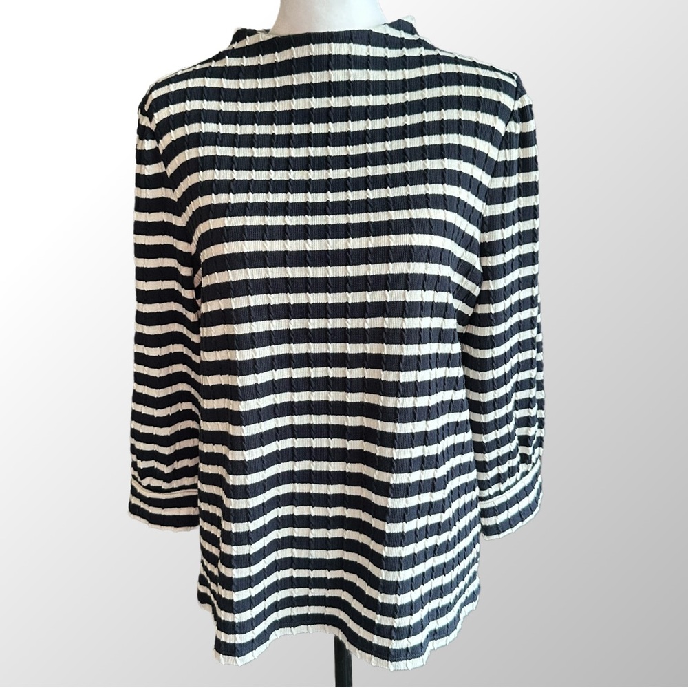 Talbots Top Women’s Large Navy Blue & Ivory Striped Cable Knit Mock‎ Turtleneck
